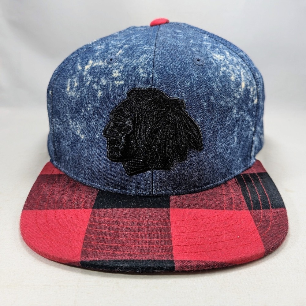 Chicago Blackhawks NHL Hockey Plaid Tie Dye Strapback Cap Hat